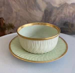 CFH GDM LIMOGES Pale Green FINGER BOWL AND SAUCER Haviland Antique - Picture 1 of 10