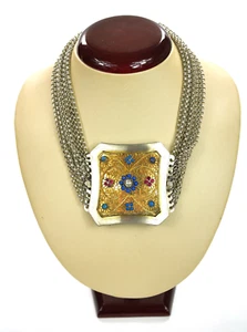 Filigree, 9-reihige Choker - Um 1880 - With Stones Color Covered - Silver - Picture 1 of 12