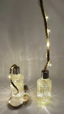 2 frascos de vidrio acanalado de mercurio linternas de cuerda colgantes luces de hadas probadas Foto 1 de 4