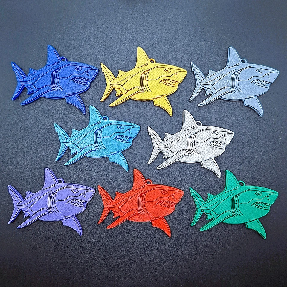 Handmade Shark Keychain Set (4) Fun Birthday Party Favors, Classroom Prizes - Image 1 of 4