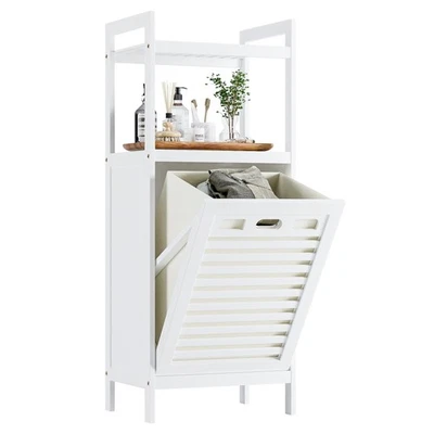 Bamboo Tilt Out Hamper, Bathroom Laundry Cabinet with Hidden Foldable Basket,... - Image 1 of 4