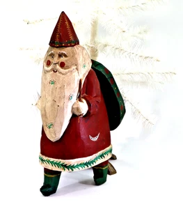 vtg L. Koosed hand carved wood folk art Santa 12" w/ bag artist signed primitive - Picture 1 of 19