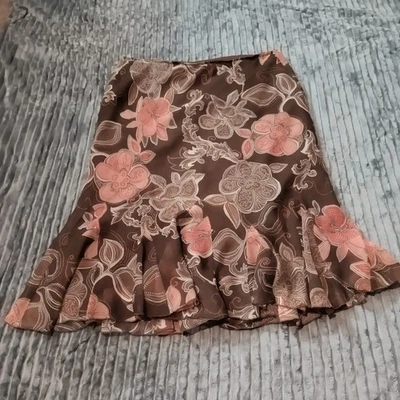 Falda Midi Este 5to Talla 10 Marrón Floral Hada Grunge Y2K Boho Festival Volantes Foto 1 de 4