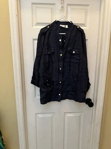 Chico’s Flawed Size 3 XL Linen Navy Blue Utility Jacket Full Zip. See All Phots - Picture 1 of 10