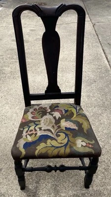 RARE 18TH Century QUEEN ANNE CHAIR  ORIGINAL FINISH SIGNED~1740 CAMP POSSIBLE NY - Image 1 of 4