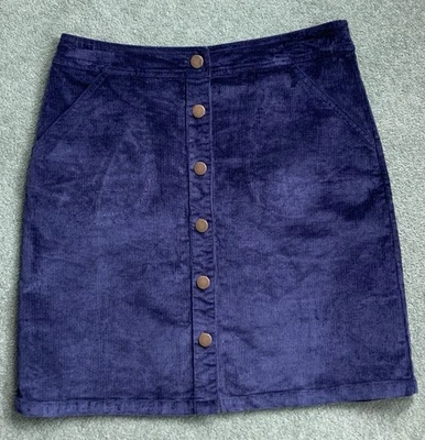 JOULES Navy Corduroy Button Front Skirt Size 10 Excellent Condition Free P&P - Image 1 of 4