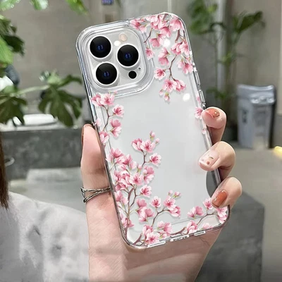 Girls Floral Bumper Hard Phone Case Compatible with iPhone 17 16 15 14 13 12 11 - Image 1 of 4