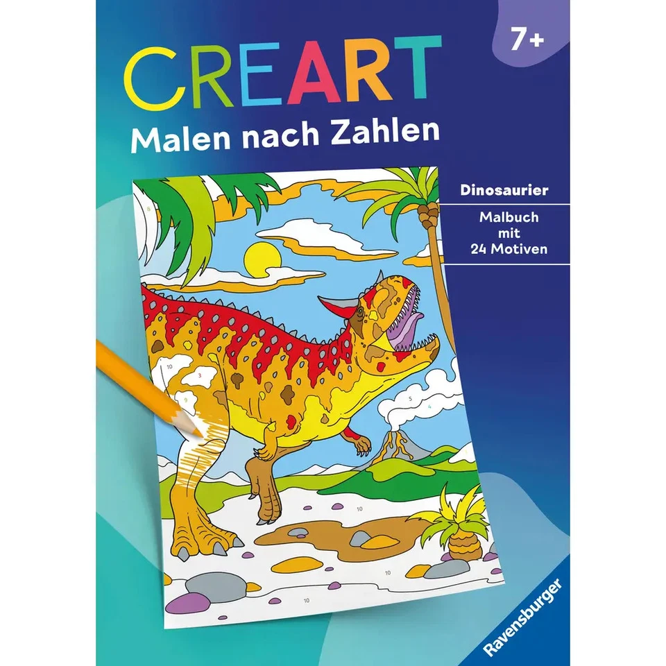 Ravensburger CreArt Malen nach Zahlen ab 7: Dinosaurier, Malbuch, 24 Motive - Bild 1 von 1
