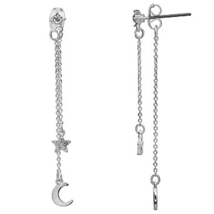 LC LAUREN CONAD Celestial Moon & Star Silver Clear Crystal Front Back Earrings - Picture 1 of 1