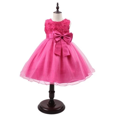 Girls Wedding Dresses Bridesmaid Dress Baby Party Rose Princess Bow Flower Kids - Image 1 of 4