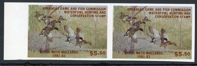 ARKANSAS 1981-82 WATERFOWL HUNTING & CONSERVATION STAMP IMPERF MINT PAIR ! C12 - Image 1 of 2