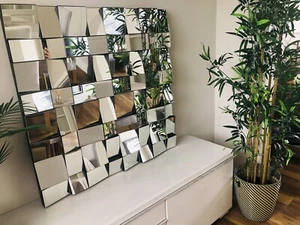 Dwell Plaza Square Mirror - Large Modern Art Deco 3D Glass Wall Mirror 90 X 90cm - Picture 1 of 6