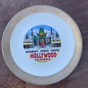 Grauman's Chinese Theatre Souvenir Plate Jacob Karol Mid Cen Gold Hollywood Cal - Picture 1 of 9