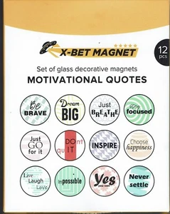 Glass Decorative Magnets Motivational Quotes Round, Bonus Stickers Set - Picture 1 of 2