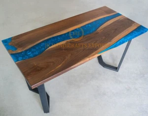 Blue Epoxy Resin Custom Dining Table Top Ocean Design Table Christmas Decor - Picture 1 of 6