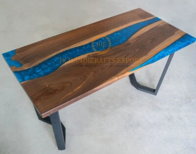 Blue Epoxy Resin Custom Dining Table Top Ocean Design Table Christmas Decor - Image 1 of 4