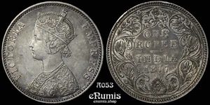INDIA, Victoria, Rupee 1877, Bombay, A3/II, toned, unlisted in Pridmore, XF+ - Picture 1 of 6