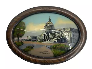 Antique Framed US Capitol Building Washington DC Reverse Painting Convex Glass - Picture 1 of 17