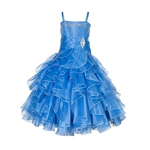 Organza Pleated Ruffled Flower Girl Dresses Bridesmaid Wedding Birthday Pageant  - Picture 1 of 24
