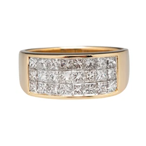 Mens 18K Yellow Gold 8MM Band 2 Ct Lab Created Diamond Princess Cut Wedding Ring - Picture 1 of 13