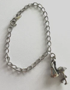 Vintage Sterling Silver Stork Charm Carrying Newborn Baby on 7" Bracelet - Picture 1 of 4