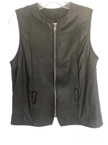 Black Leather Vest Sz L - Picture 1 of 6