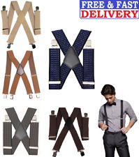 Mens Braces X Shaped 50MM Wide Heavy Duty Elastic Suspenders Trouser Clips UK