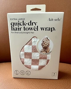 Kitsch Quick-Dry Hair Towel Wrap Extra Large - Terracotta Checker - NEW - Picture 1 of 5