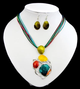 Set Halskette Ohrringe Schmuckset Kette Kanz Paris Emaille Baumwolle Design