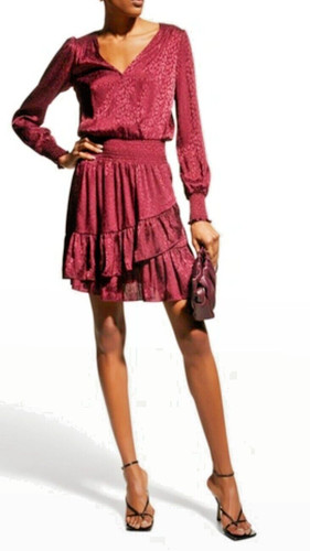 $165 MICHAEL KORS RARO Julia modello ghepardo scuro ROSSO RUBINO XS ABITO STAGIONE