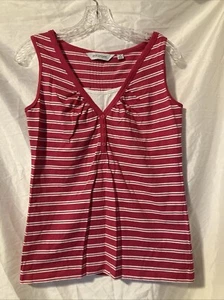 Great northwest S Henley tank top V-neck gathered Modest neckline pink striped - Picture 1 of 16