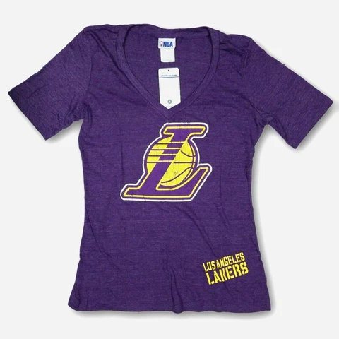 LOS ANGELES LAKERS WOMEN'S PURPLE V-NECK SHORT SLEEVE T-SHIRT TEE SZ: SMALL NWT Cover