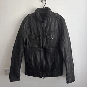 Hombres All Saints Stenburg Chaqueta de Cuero Moto Café Chaqueta Talla UK MEDIANA - Imagen 1 de 7