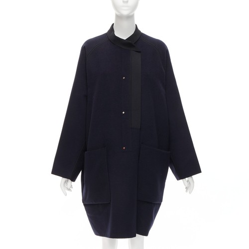 HERMÈS raro cappotto HERMES Martin Margiela blu navy doppiopetto cashmere bozzolo FR42 XL