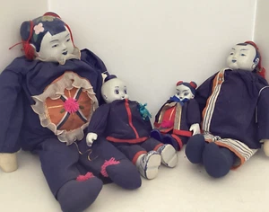 Lot of 4 vintage Porcelain Blue Bisque Chinese / Hong Kong Asian Dolls - Picture 1 of 16