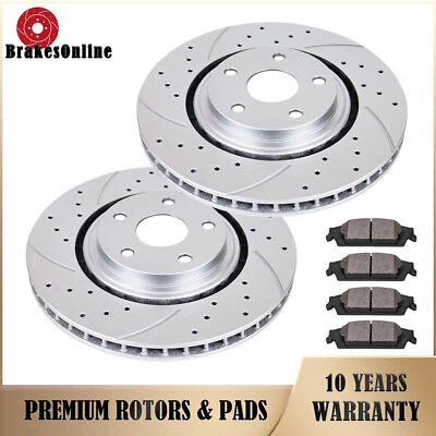 Front Brake Rotors Pads fit for Chrysler Town & Country 2008-2016 Drilled Brakes - Image 1 of 4