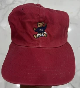 Vintage Ralph Lauren Red USA Bear Strapback Hat Cap Polo Sport Dad - Picture 1 of 4