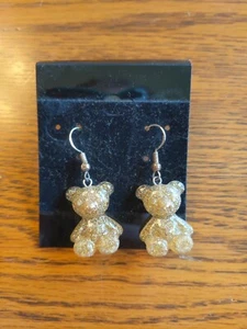 Gold Sparkle Resin Teddy Bear Earrings - Picture 1 of 1