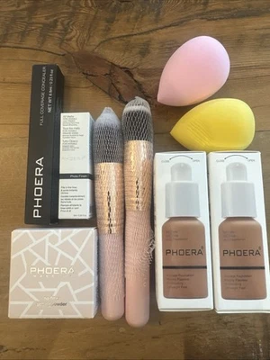 PHOERA Makeup Set 9pc Flawless Foundation, Concealer Primer Brushes 111 Chestnut - Image 1 of 4