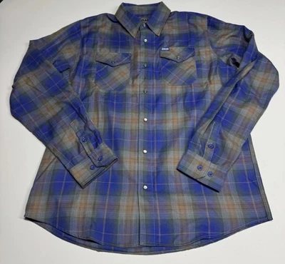 Camisa Dixxon Para Hombres XLT Azul Gris Botón a Cuadros Snap Clark Street Franela Foto 1 de 4