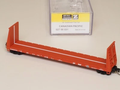 527 00 031  MTL Z-scale  Canadian Pacific  60' Bulkhead Flat car - Image 1 of 3