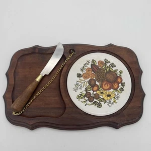 Wooden Cheese Board Ceramic Insert Vintage Set Cutting board Gourmet Gifts Lucas - Picture 1 of 12