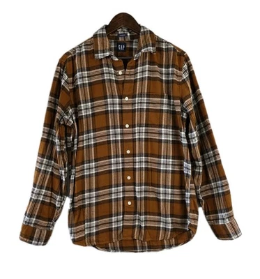 GAP Shirt Mens Med Brown Plaid Flannel Button Down Organic Cotton Long Sleeve Foto 1 de 4