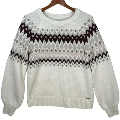 Abercrombie & Fitch Fair Isle Sweater Womens Large Crewneck Nordic Brown Pink - Image 1 of 4