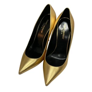 Saint Laurent Pumps Women's Size 38 Gold Leather - Picture 1 of 10