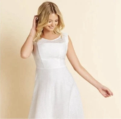 White Bravissimo Gabby Sheer Stripe Dress Size Really Curvy US 10 NWT - Image 1 of 2