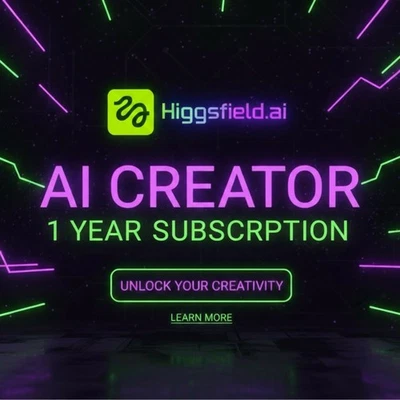 HIGGSFIELD AI CREATOR PLAN | 1 YEAR Subscription | 72k AI Credit | Sora 2 & more - Image 1 of 3