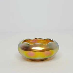 Antique Steuben Gold Aurene Glass Salt Cellar #564 Iridescent Dish Signed - Picture 1 of 8