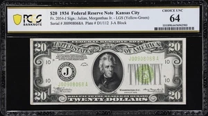 $20 1934 Federal Reserve Kansas City **LGS** Note PCGS 64 UNC - Picture 1 of 3