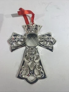 Lenox Silverplate Cross Christmas Ornament w Crystal Color Gem Center - Picture 1 of 3